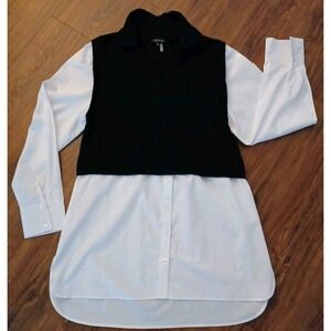 1‎ State Women Short Black Sweater/White Longsleeve Shirt Attached Size Medium